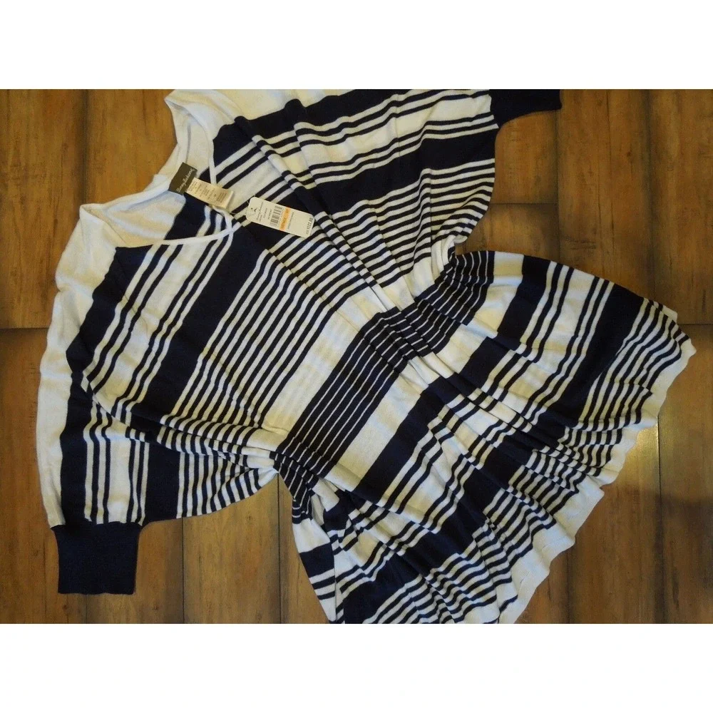 TOMMY‎ BAHAMA Stripe Oversized Beach Sweater Navy White Swim cover size Small S